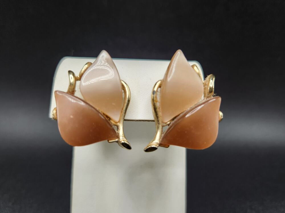 Vintage Moonglow Clip on Earrings, Two Shades Beige, Gold Tone, 1950s Jewelry